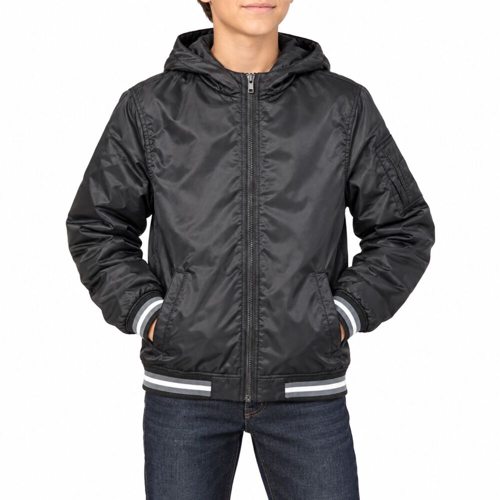 🔥 5 for $30 🔥 Wonder Nation Hooded Boys’ Black Bomber Jacket | Size XL (14/16)